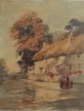 Sussex Cottages' watercolour, varnished with gum arabic by Raymond Berrow, watercolour, sold Jul 2024