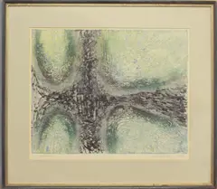 Tree Trunk by Krishna Reddy, etching on paper, sold Jul 2024
