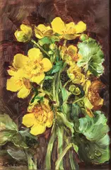 Marsh Marigolds by Anne Cotterill, oil on board, sold Jun 2024