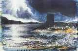 Coastal nocturne with martello tower mixed media on heavy wove by Donald Williamson, mixed media, sold Jun 2024