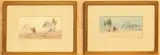 Egyptian desert landscapes with pyramids and Arab figures by Douglas Houzen Pinder, watercolour, sold May 2024