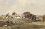 Yorkshire farm' watercolour by James Fletcher-Watson, watercolour, sold May 2024