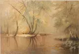 Tranquil wooded river landscape by Edward John Duval, watercolour, sold May 2024