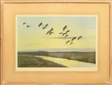 Geese at Morning Flight by Peter Scott, lithograph, sold May 2024