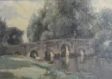 A stone bridge by Robert T. Mumford, oil on canvas, offered Apr 2024