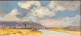 River landscape by Gill Evans, oil on board, sold Apr 2024