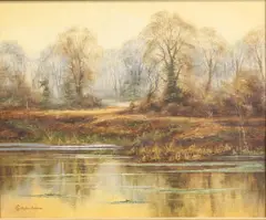 Epping Forest Pond by Christopher Osborne, 1979, oil on board, sold Apr 2024