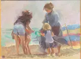 Summer's day on the beach by David Giffard, oil on canvas, offered Apr 2024