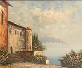 Mediterranean coastal scene by John J. Hammer, oil on canvas board, offered Apr 2024