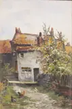 Cottages, Robin Hood by Willis Richard Edwin Hudson, oil on canvas, sold Apr 2024