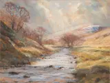 Autumnal river landscape by Robert Turnbull, pastel, sold Apr 2024
