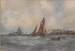 Shipping off the coast in choppy seas by Aubrey Ramus, watercolour, sold Apr 2024