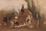 Farrier's cottage and forge by Richard Beavis, watercolour, sold Apr 2024