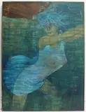 Julia - Overboard by Alex Portner, oil on wood, sold Feb 2024