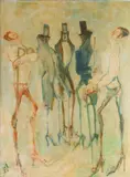 The Duellists by Alex Portner, 1969, oil on canvas, sold Feb 2024