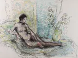 Nude reclining mixed media by Michael D'Aguilar, mixed media, sold Feb 2024