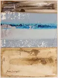 Abstract composition by James Jennings, oil and sand on board, sold Feb 2024