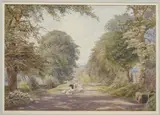 Cattle and sheep on a country road by Alice E. De Maine, 1879, watercolour, sold Feb 2024