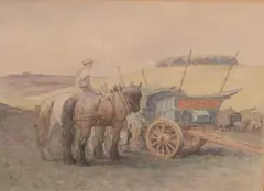 Cotswold Hay Makers by Inglis Sheldon-Williams, watercolor, sold Feb 2024