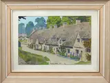 Arlington Row, Bibury by Robert G. Upton, 1968, watercolour, sold Jan 2024