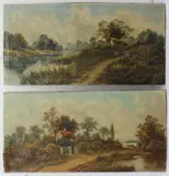 Summer landscapes with riverside cottages by E. Cole Snr., oil on canvas, sold Dec 2023