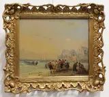 Preparing the nets by Richard Temple, oil on board, sold Dec 2023