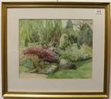 Spring garden by Sylvia Warren, watercolour, sold Dec 2023