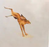 Leaping Hare by Rosie Lippett, oil on canvas, sold Nov 2023