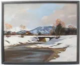 River snowscape Oil by Adolf Kapfhammer, Oil on board, signed, sold Nov 2023