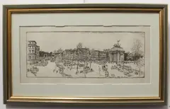 Wellington Arch facing Constitution Hill by Henry Rushbury, etching, sold Nov 2023