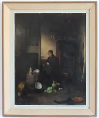The Potato Peeler by Friedrich Friedländer, Oil on panel, offered Oct 2023