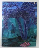 A large unframed acrylic by Frances Bildner, acrylic on canvas, sold Oct 2023