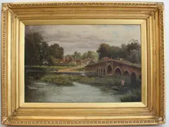 Sonning Bridge and Church on the Thames near Reading’ by Octavius Clark, Oil on canvas, sold Oct 2023