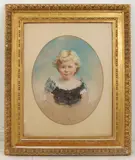 Portrait of a young curly-blonde haired child by Henry George Fanner, Pastel, sold Oct 2023