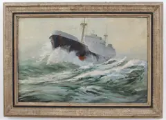 High winds and heavy seas by David Cobb, Oil on board, sold Oct 2023