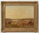 Village nestling in the hills by Freda Marten, Oil on canvas, sold Oct 2023