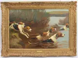In Pursuit by Alfred Duke, oil on canvas, sold Oct 2023