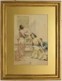 Orientalist interior with figures by Fabio Fabbi, watercolour, offered Oct 2023