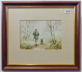 Gundog and master in a ride by Josephine Copley, watercolour, sold Jul 2023