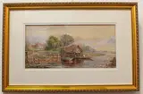 Norfolk river boathouse by William W. Gosling, watercolour, sold Jul 2023