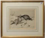 Pheasants in the Snow by Winifred Austen, etching, sold Jul 2023