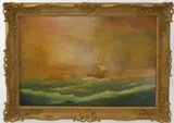 A three-masted barque in a squall by Edward Hoyer, oil on canvas, sold Jun 2023