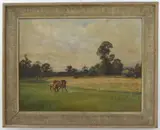 Exercising the horse by Nigel Lovett, oil on canvas, sold Jun 2023
