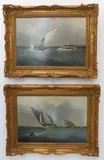 19th century English School - ‘A Fishing Boat out of Yarmouth off a Jetty’, signed and by C. Hart, 1887, oil on canvas, sold Jun 2023