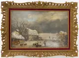 Old Farm Buildings near Bromsgrove, Winter Time by William Stone, oil on canvas, sold Jun 2023