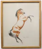 Study of a bay stallion rearing by Raoul Millais, mixed media, offered Jun 2023