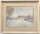 ‘Figures and Vehicles in an urban street scene by D. H. Benson, pencil and watercolour, sold Jun 2023