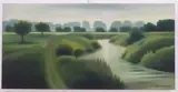 The River Perrett Meandering Through Open Countryside by Jenny Graham, oil on canvas, sold May 2023