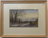 Snowscape with Pheasants by Peter Robinson, watercolour, sold May 2023