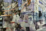 'Tower Bridge', an abstract study of the London landmark, signed by David Escarabajal, mixed media on board, sold Nov 2020